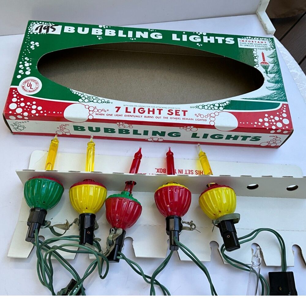 Vintage Christmas Bubble Lights with box 1970's Bubble Tree Lights